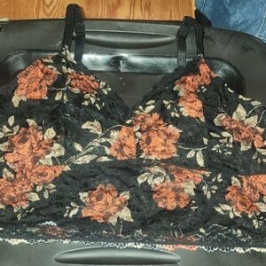 Torrid Black and Orange Floral Lace Bandeau